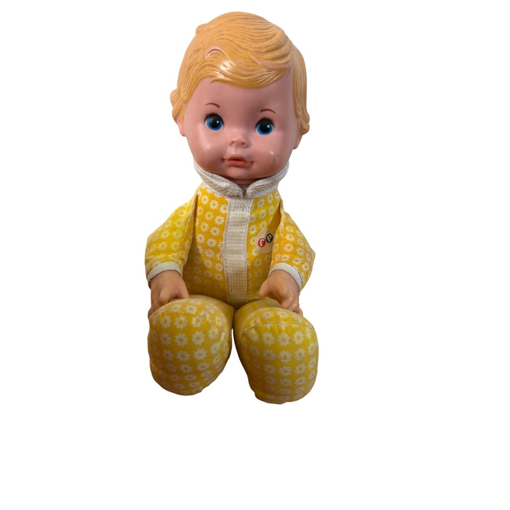 Vintage Fisher Price Honey Doll 1975 Soft Body Yellow Pajamas 12in Blonde Baby